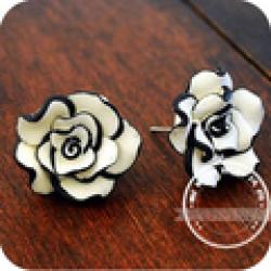 Low Price on OMH wholesale 12 pair off 46% = $0.35/pair  EH06 brief fashion black and white rose stud earring earrings 4g
