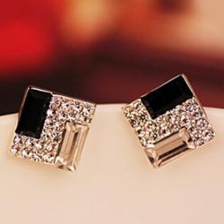 Low Price on Korea OL noble black and white box super flash diamond earrings  European and American female wild E549