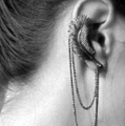 Low Price on C033,new punk style vintage alloy feather leaf chain stud earring ear clip,party jewelry